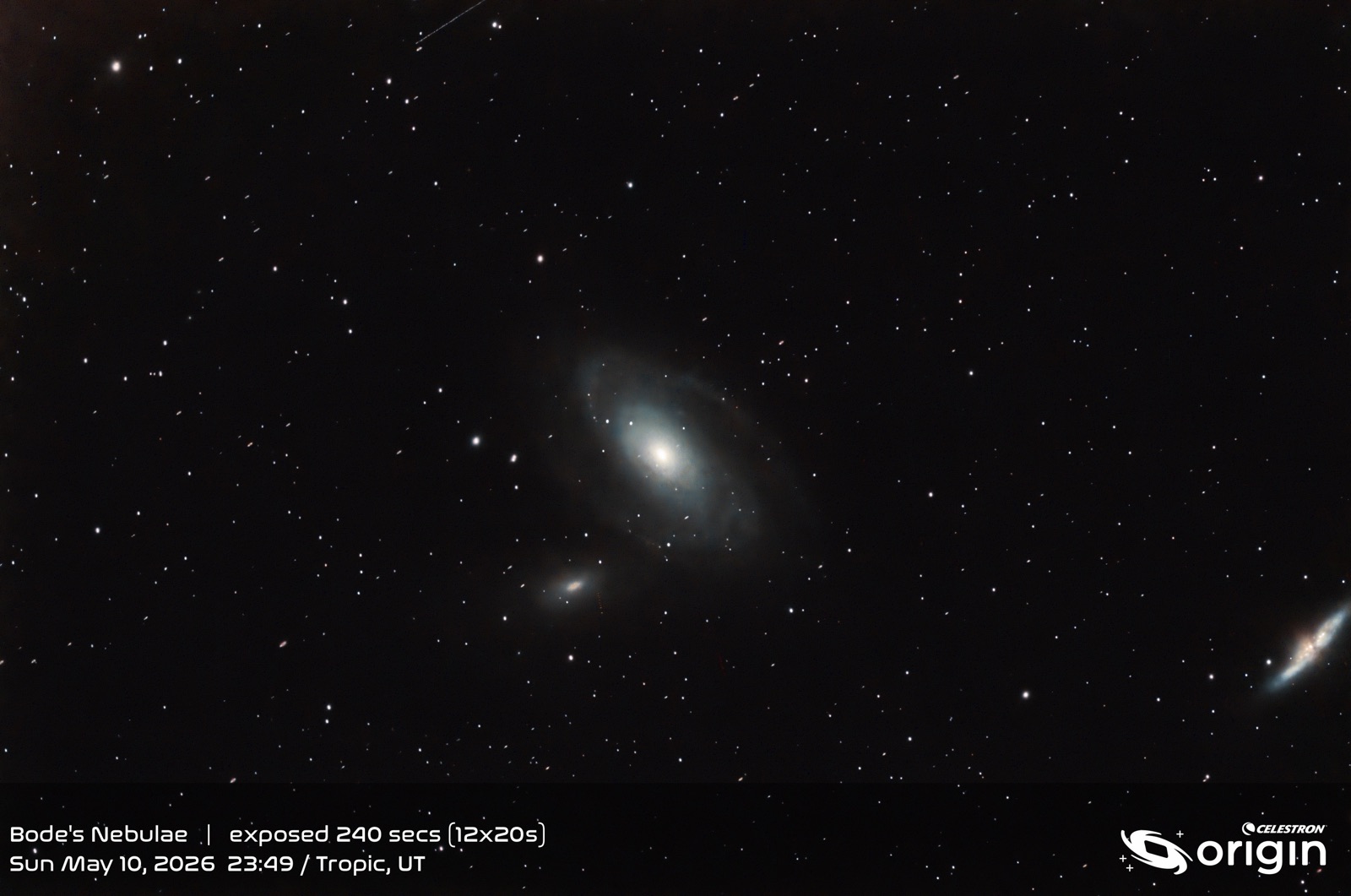 Bode's Galaxies M81 and M82 photographed through a Celestron Origin telescope from Tropic, Utah
